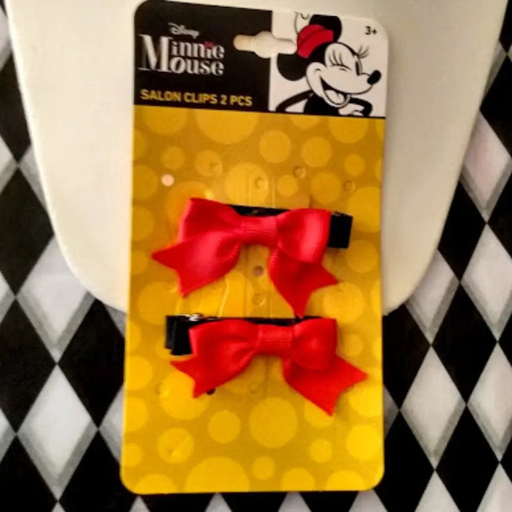 DISNEY 2pc MINNIE MOUSE Black/Red Bow Salon Hair Clips Set**NEW!
